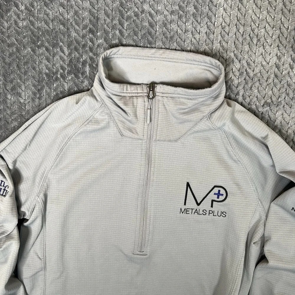 The North Face 1/4 Zip Pullover Mens Medium Gray Grid Fleece Company Logo